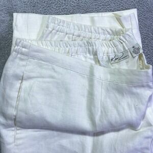Kim Rogers Women's 100%‎ Linen Blend White Cropped Wide Leg Stretch Pants XL